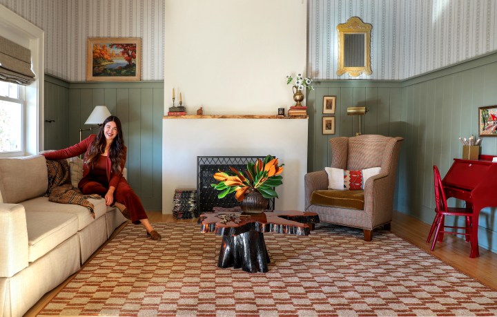 Jenni Yolo in a living room featuring her new Hilda rug from Orion