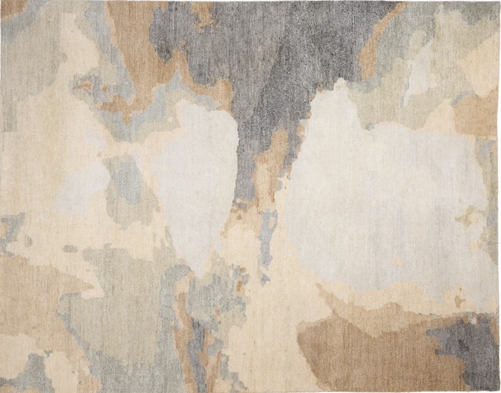 Capel abstract pure silk Aquarelles rug in noir