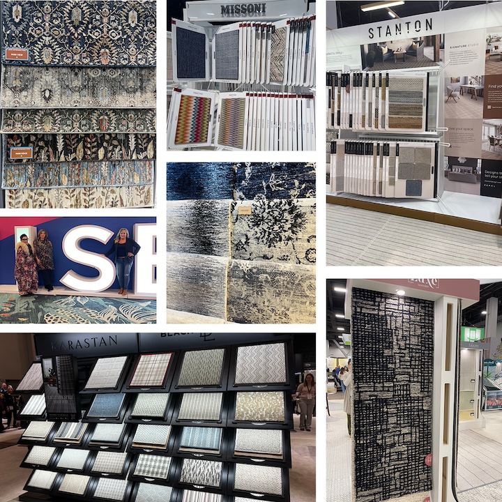 RugNews.com montage of high-end broadloom debuts at surfaces