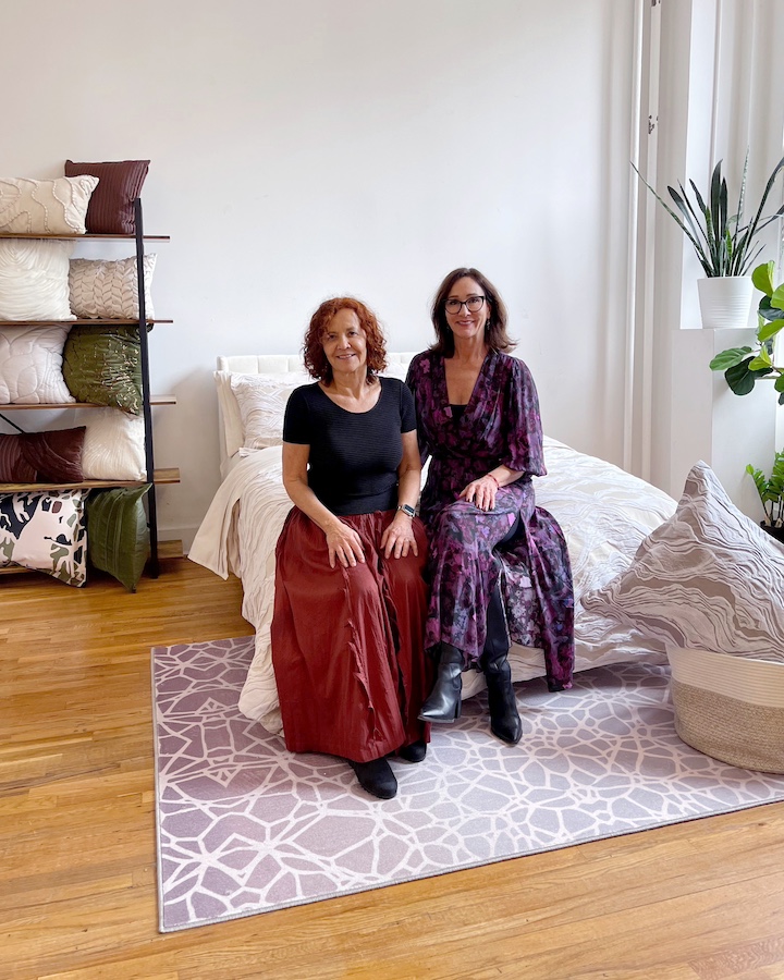 Trans-Ocean's Liora Manne  and Lush Decor's Jennifer Polikoff in a temporary New York Showroom