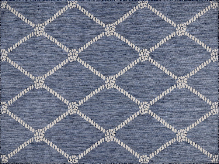 LR Home's outdoor Seaside rug with nautical rope diamond motif