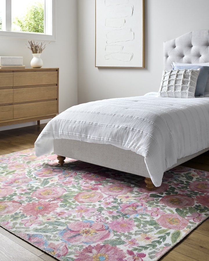 image of contemporary overscale floral design from Surya in bedroom scene