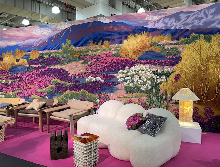 Liora Manne created Super Bloom wall covering for ICFF's Crossroads display